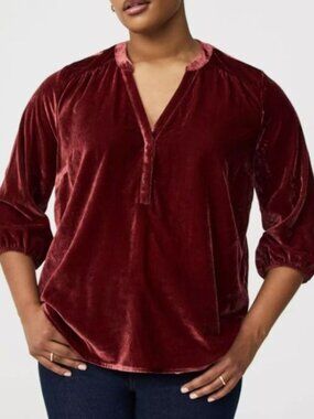 TORRID Harper Velvet Blouse Large (Torrid 0) Brick Red 3/4 Sleeve Womens Top